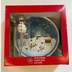 New in Box 00s Snowman Cheese Plate/Knife Set 8"